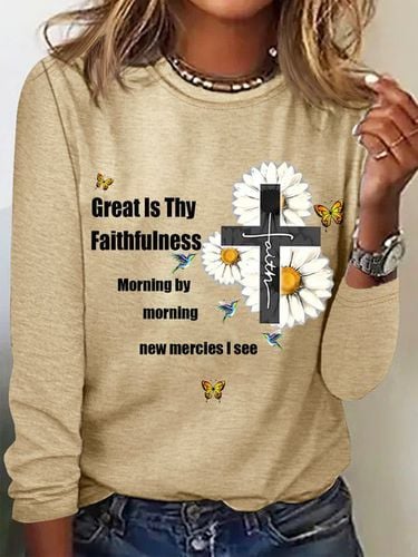 Great Is Thy Faithfulness Long Sleeve Crew Neck T-shirt - Just Fashion Now - Modalova