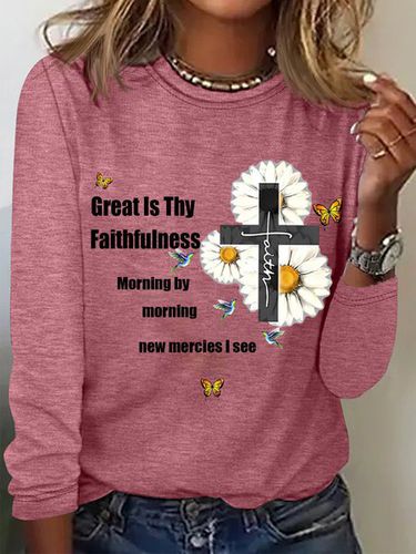 Great Is Thy Faithfulness Long Sleeve Crew Neck T-shirt - Just Fashion Now - Modalova