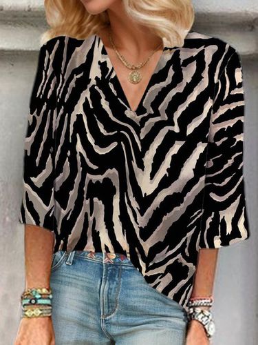 Zebra Print V-neck Blouse - Just Fashion Now - Modalova