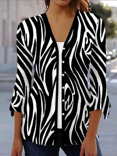 Zebra Print Casual Long Sleeve Shawl Jacket - Just Fashion Now - Modalova