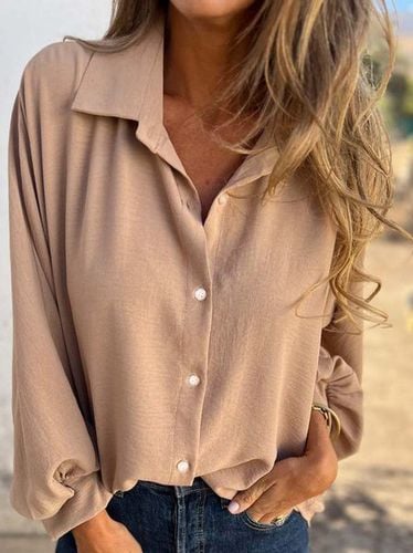 Shawl Collar Plain Loose Casual Shirt - Just Fashion Now - Modalova