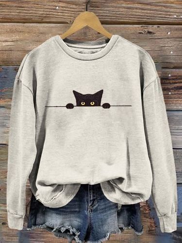 Loose Crew Neck Vintage 3D Printing Sweatshirt - Just Fashion Now - Modalova