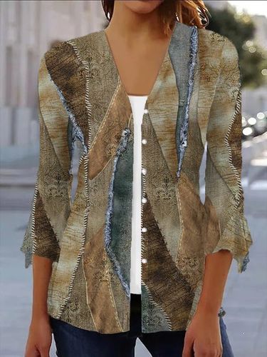 Geometric Print Long Sleeve Shawl Jacket - Just Fashion Now - Modalova