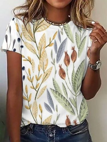 Floral Print Short Sleeve Crew Neck T-shirt - Just Fashion Now - Modalova