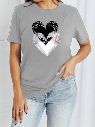 Women's Short Sleeve T-shirt Summer Pink Heart/Cordate Cotton-Blend Crew Neck Daily Going Out Casual Top - Just Fashion Now - Modalova