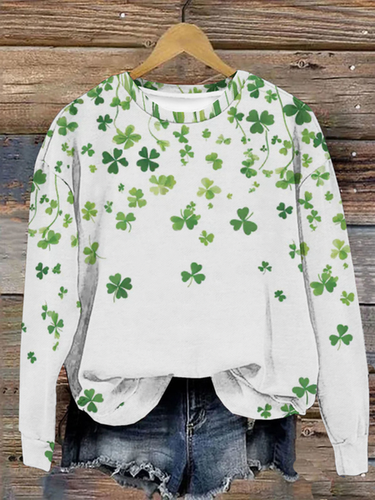 Four-leaf Clover Print Long-Sleeved Crew Neck Sweatshirt - Just Fashion Now - Modalova