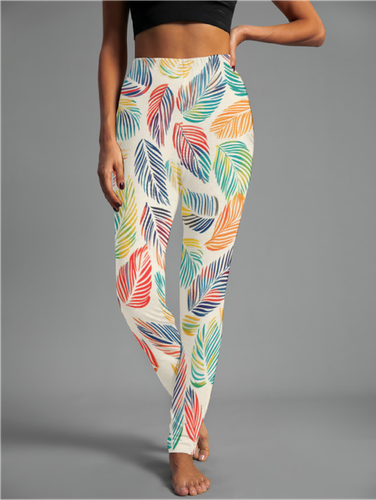 Leaf Print Leggings - Just Fashion Now - Modalova