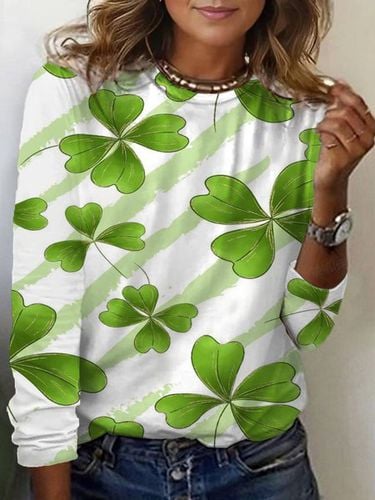 Four-leaf clover print long-sleeved crew neck T-shirt - Just Fashion Now - Modalova