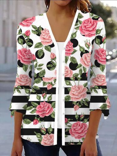 Floral Print Long Sleeve Shawl Jacket - Just Fashion Now - Modalova