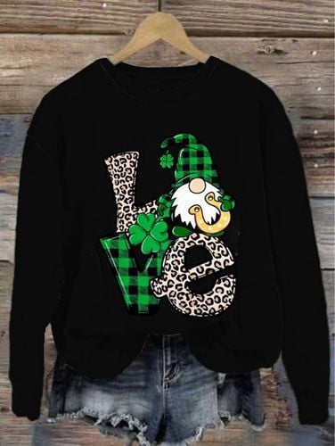 Loose Casual Four-Leaf Clover Crew Neck Sweatshirt - Just Fashion Now - Modalova