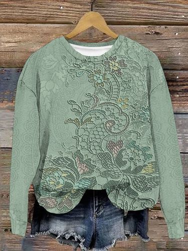 Floral Print Long Sleeve Crew Neck Sweatshirt - Just Fashion Now - Modalova