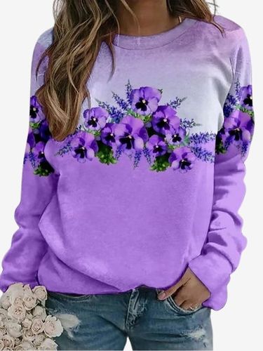 Floral Print Long Sleeve Crew Neck Sweatshirt - Just Fashion Now - Modalova