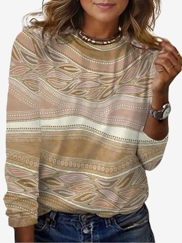 Abstract Print Long Sleeve V-Neck T-shirt - Just Fashion Now - Modalova