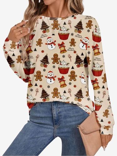 Christmas Print Long Sleeve Crew Neck Sweatshirt - Just Fashion Now - Modalova