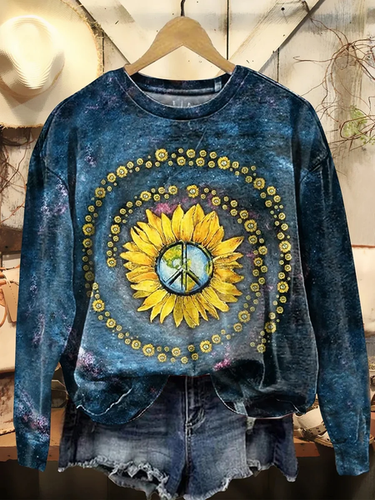 Women's Spring Floral Sunflower Crew Neck Sweatshirt - Just Fashion Now - Modalova