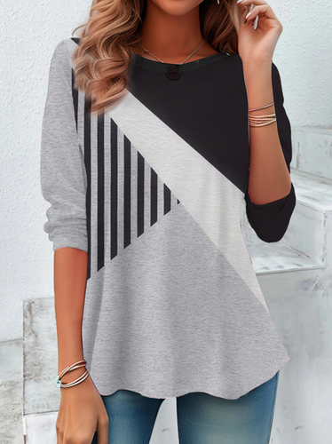 Women's Striped Color Block Splicing Print Casual Round Neck Tunic T-Shirt - Just Fashion Now - Modalova