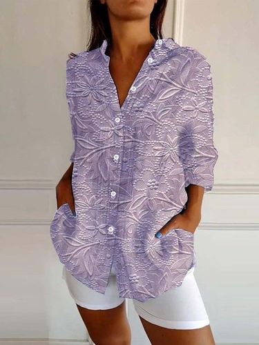 Women's Vintage Floral Print Casual Linen Cotton Shirt - Just Fashion Now - Modalova