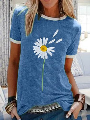 Round neck casual daisy printed short-sleeved T-shirt - Modetalente - Modalova