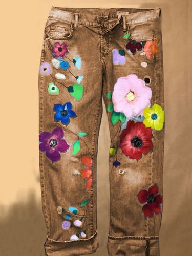 All Season Denim Floral Casual Jeans - Modetalente - Modalova