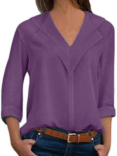Solid Color V-neck Long-sleeved Blouse - Modetalente - Modalova