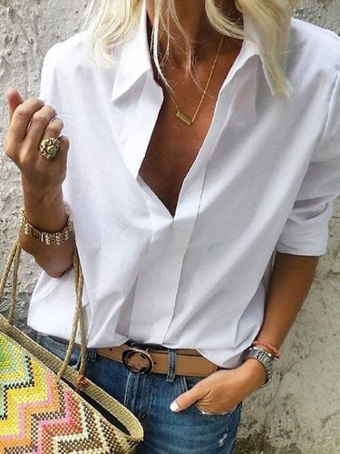 Long Sleeves Shirt Collar Solid Casual Shirt - Just Fashion Now - Modalova