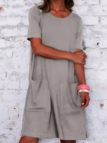 Casual Solid Color Short Sleeve Pockets Mini Dress - Modetalente - Modalova