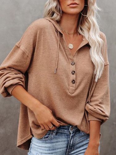 Khaki Long Sleeve Buttoned Sweatshirt - Modetalente - Modalova