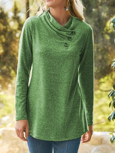 Cotton Casual Turtleneck Buttoned Top - Just Fashion Now UK - Modalova
