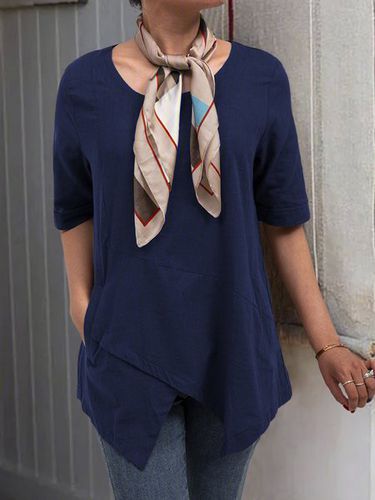 Half Sleeve Irregular Blouses Asymmetrical Hem Shirt，This product is not suitable for a square - Just Fashion Now - Modalova