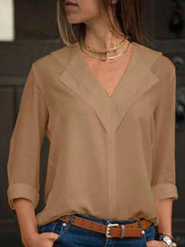 Solid Color V-neck Long-sleeved Blouse - Modetalente - Modalova