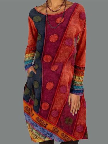 Red Cotton Casual Round Neck Knitting Dress - Modetalente - Modalova