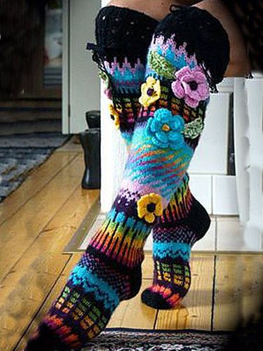 Colorful woolen flower Socks - Just Fashion Now - Modalova