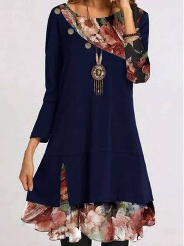 Long Sleeve Round Neck Simple Knitting Dress - Modetalente - Modalova