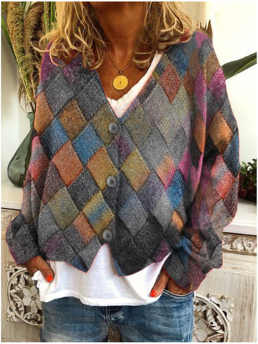 Geometric Long Sleeve Outerwear - Just Fashion Now - Modalova