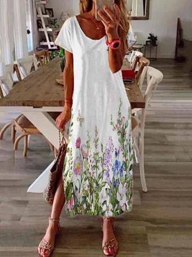 Short Sleeve Crew Neck Floral-Print Casual Knitting Dress - Modetalente - Modalova