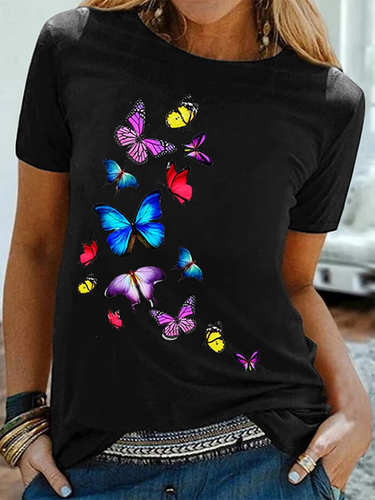 Printed Casual Cotton-Blend Short Sleeve T-shirt - Modetalente - Modalova