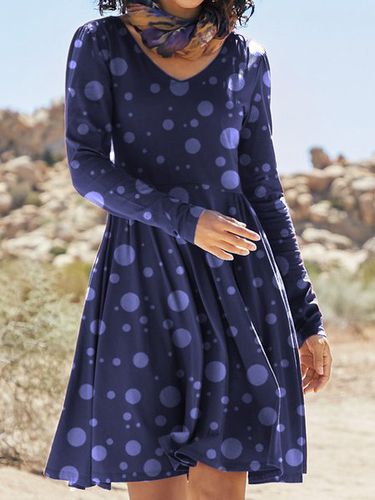Long Sleeve Geometric Shift Casual Knitting Dress - Just Fashion Now - Modalova