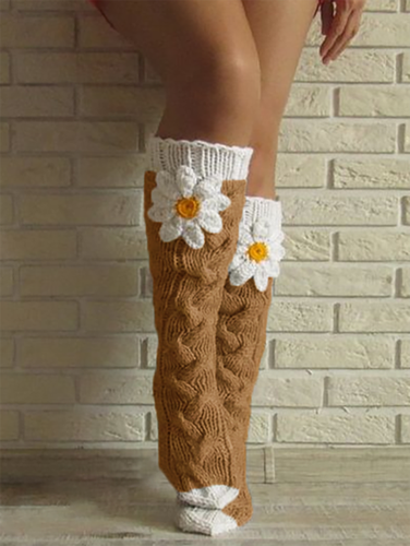 Women Household Flower Knit Over the Calf Socks - Just Fashion Now - Modalova