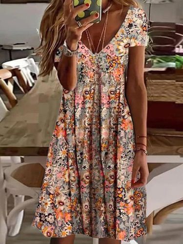 Floral Casual Regular Fit Short Sleeve Knit Dress - Modetalente - Modalova