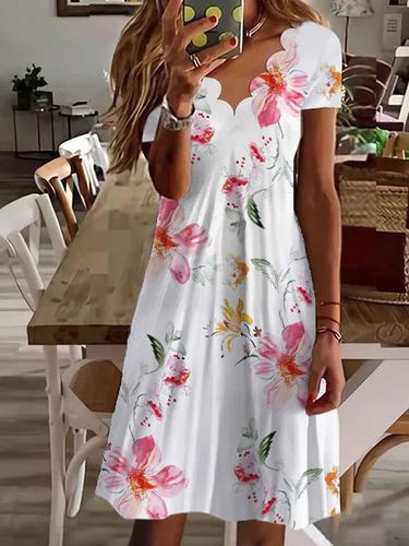 Casual Floral Short Sleeve Knit Dress - Just Fashion Now - Modalova