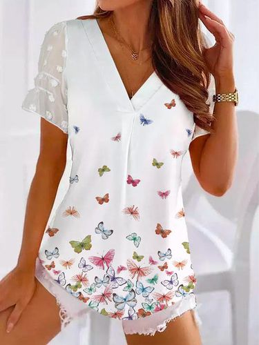 Butterfly Print Summer New Explosive Ladies Casual Short Sleeve Top - Just Fashion Now - Modalova