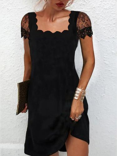 Elegant Regular Fit Plain Lace Short Sleeve Knit Dress - Just Fashion Now - Modalova