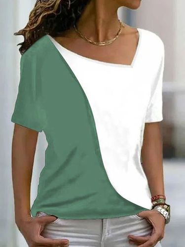 Asymmetrical Neck Short Sleeve Top - Just Fashion Now - Modalova