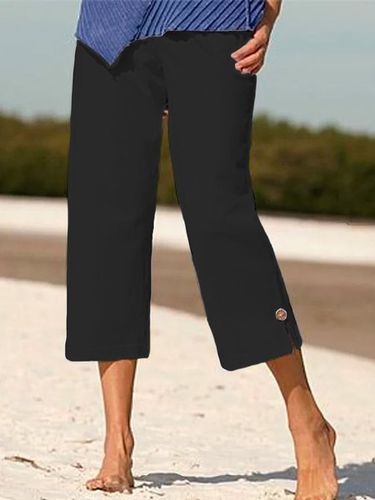 Loose Cotton Plain Casual Pants - Modetalente - Modalova