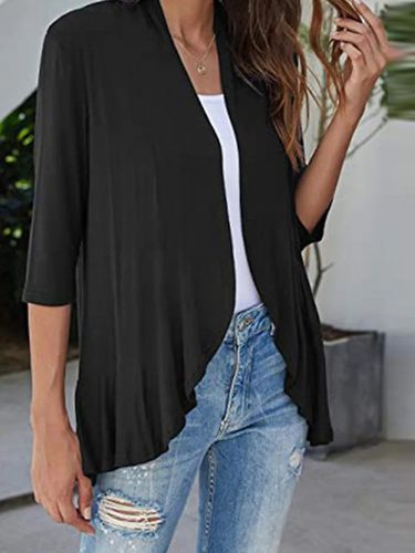 Casual Plain Three-quarter Sleeve Knit Cardigan - Just Fashion Now - Modalova