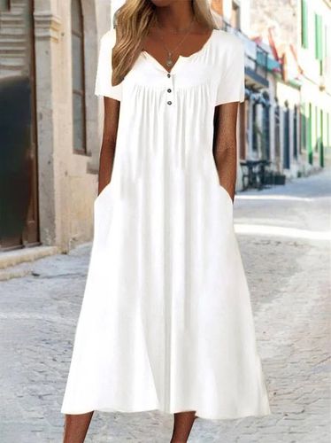 Casual Plain V-Neck Short Sleeve Knit Dress - Just Fashion Now - Modalova