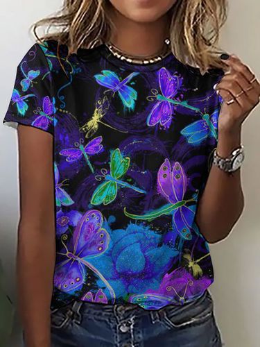 Womens Dragonfly Print Crew Neck T-Shirt - Modetalente - Modalova