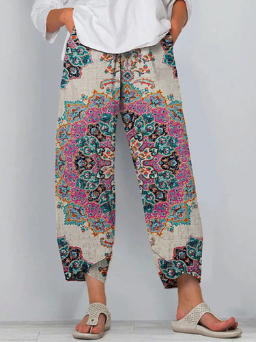 Casual Ethnic Print Loose Pocket Pants - Just Fashion Now - Modalova