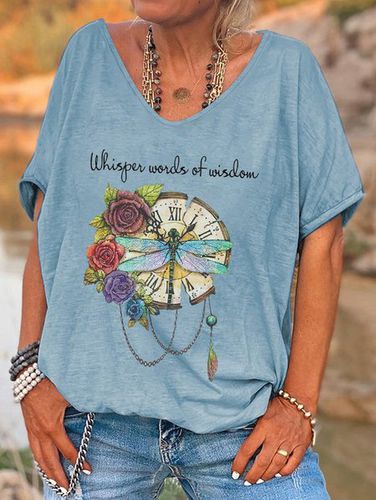 Oversized Whisper Words Of Wisdom Print Dragonfly And Flowers Graphic Tees - Just Fashion Now - Modalova