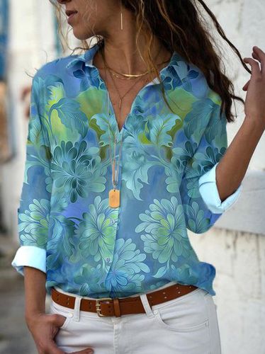 Loose Casual Floral Shirt Collar Blouse - Just Fashion Now - Modalova